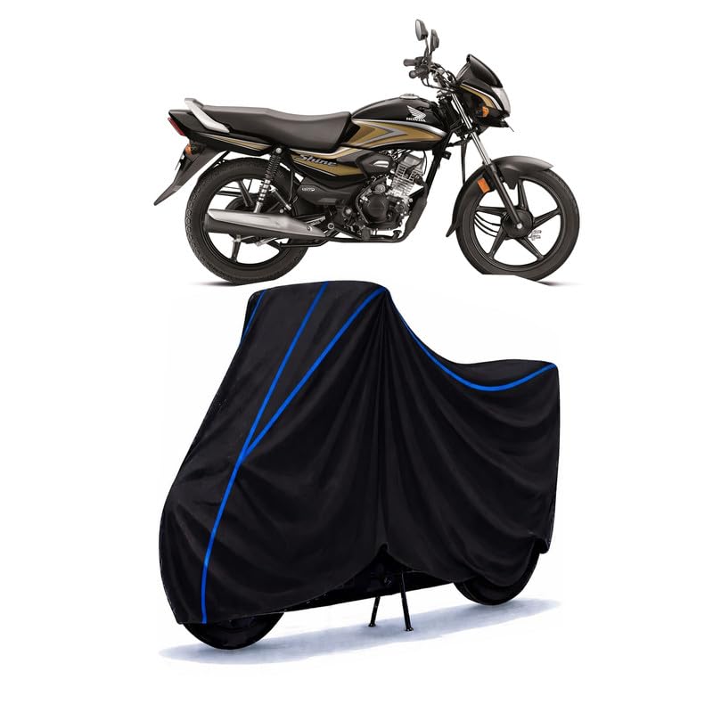 Image of Shine 110 Bike Cover Water Resistant Universal Motorcycle Rain | Heavy Duty UV Protection, Dust, Scratch Indoor Outdoor All Weather with Black Blue Piping Elastic