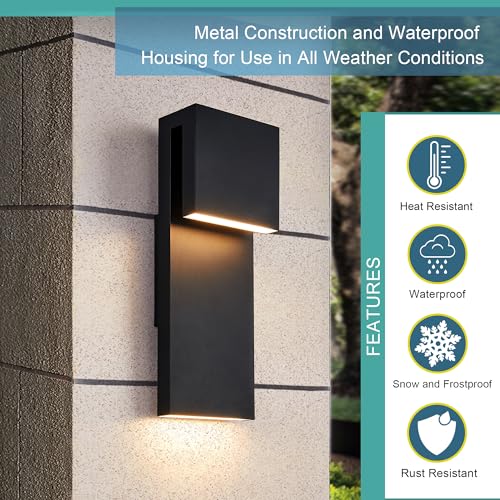 Image of Tarentlight Modern Porch Lights with 2 Pack,Outdoor Indoor Integrated LED Wall Lights,2-Light Total 17W,3000K, Textured Black Finish,Outside Lights Waterproof for House Front Door Patio Garage