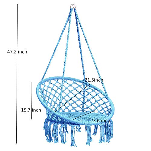CCTRO Hammock Chair Macrame Swing,Boho Style Rattan Chair Hanging Macrame Hammock Swing Chairs for Indoor/Outdoor Home Patio Porch Yard Garden Deck,265 Pound Capacity (C Blue)