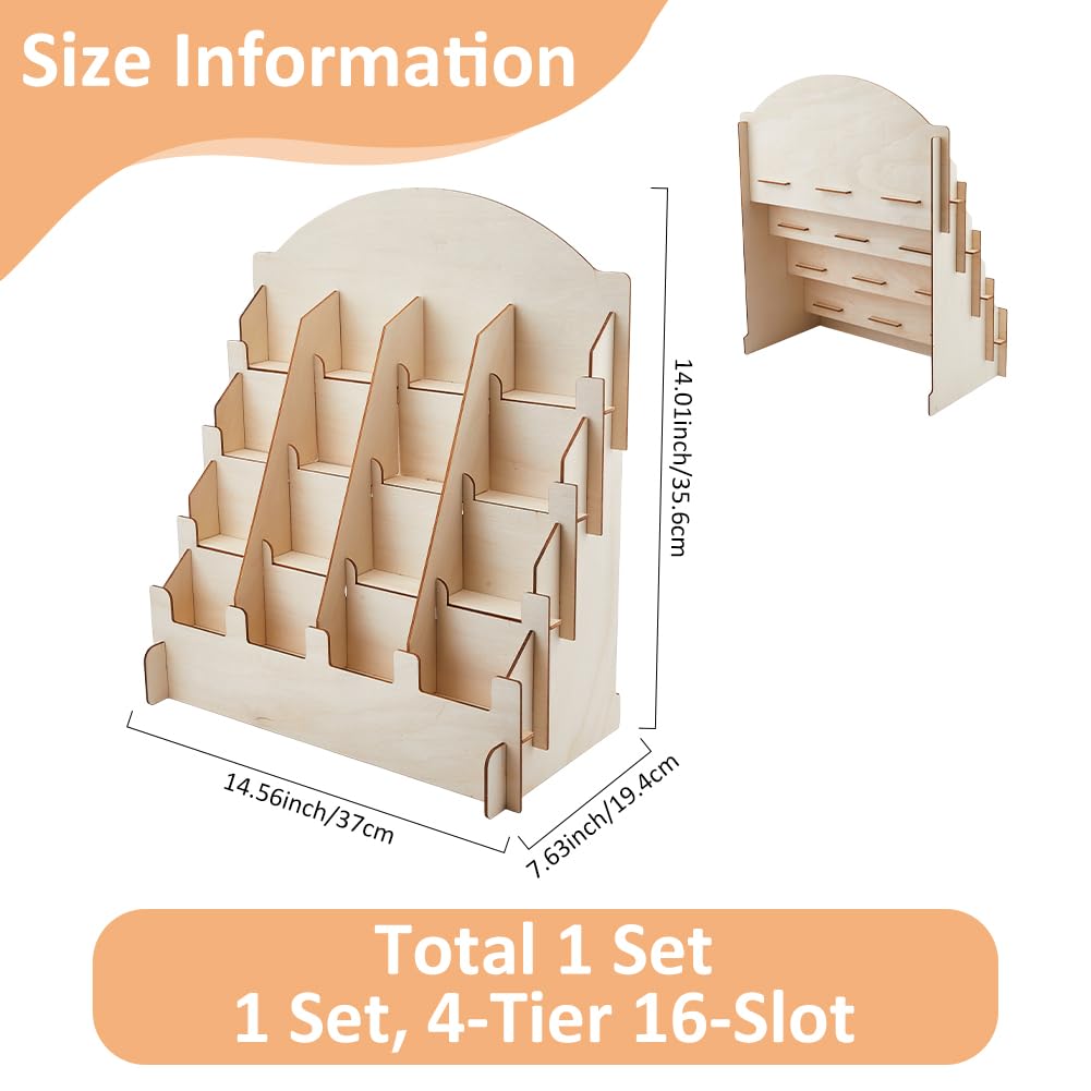 SUPERFINDINGS Sticker Display Stand 4-Tier 16-Slot 14.01x14.56Inch Wooden Display Riser Stands Counter Retail Display Rack Postcard Display Stand for Postcard Brochure Photos Picture - Image 2