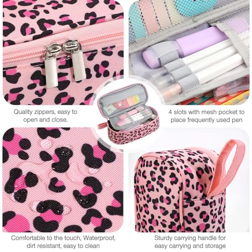Image of Jcocylse Large Capacity Pencil Case Portable Pencil Pouch Bag School Supplies for College Students Girls Boys Adults(Pink Leopard)