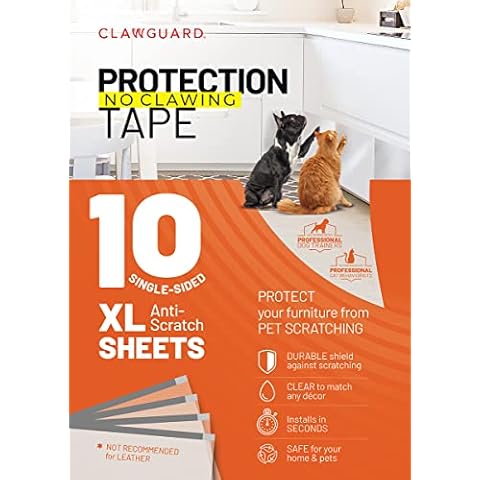 CLAWGUARD Protection Tape 10-Pack XL Sheets - Furniture Protectors from Dog Scratch - Anti Scratch for Cats - Door Shield for Dogs - Training Tape Barrier for Corners, Sofa, Chairs, Screens, Floors Cover