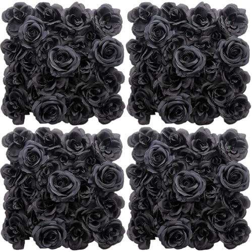 Décoration de maison panneau mural fleurs artificielles 3D roses noires - 2