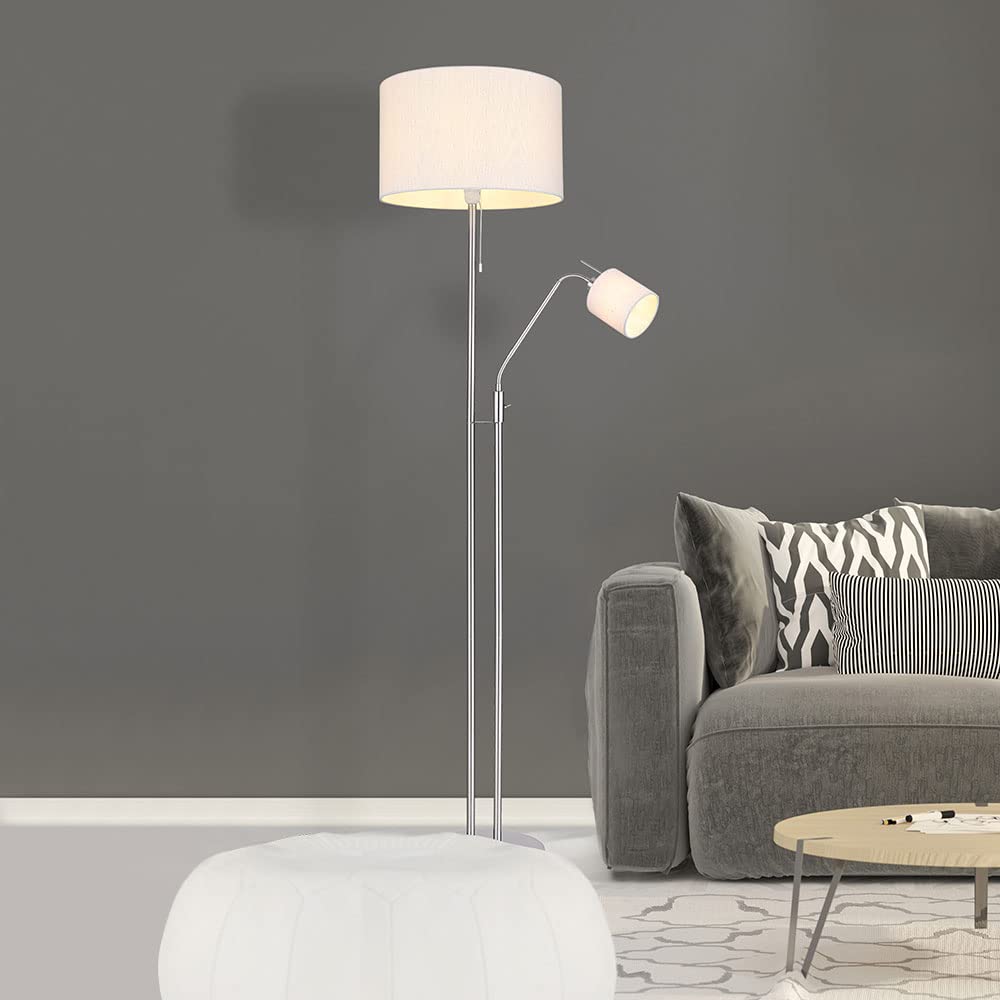 Stehleuchte Wohnzimmer Deckenfluter mit Leselampe Stehlampe Stoffschirm Zugschalter, Fernbedienung dimmbar Memory Funktion, 2x RGB LED warmweiß, DxH 40 x 175 cm