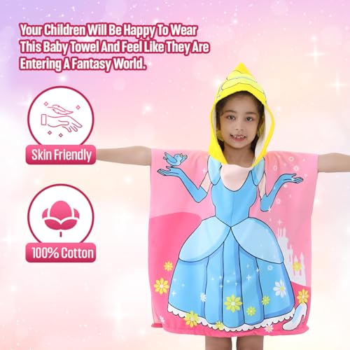 Image of TONY STARK Poncho Towel for Kids, Beach Towel with Hoodie, 60x60cm Travel Towel for 1-7 Years Girls and Boys, Soft Microfiber Sleeved Poncho (Dream Princes)