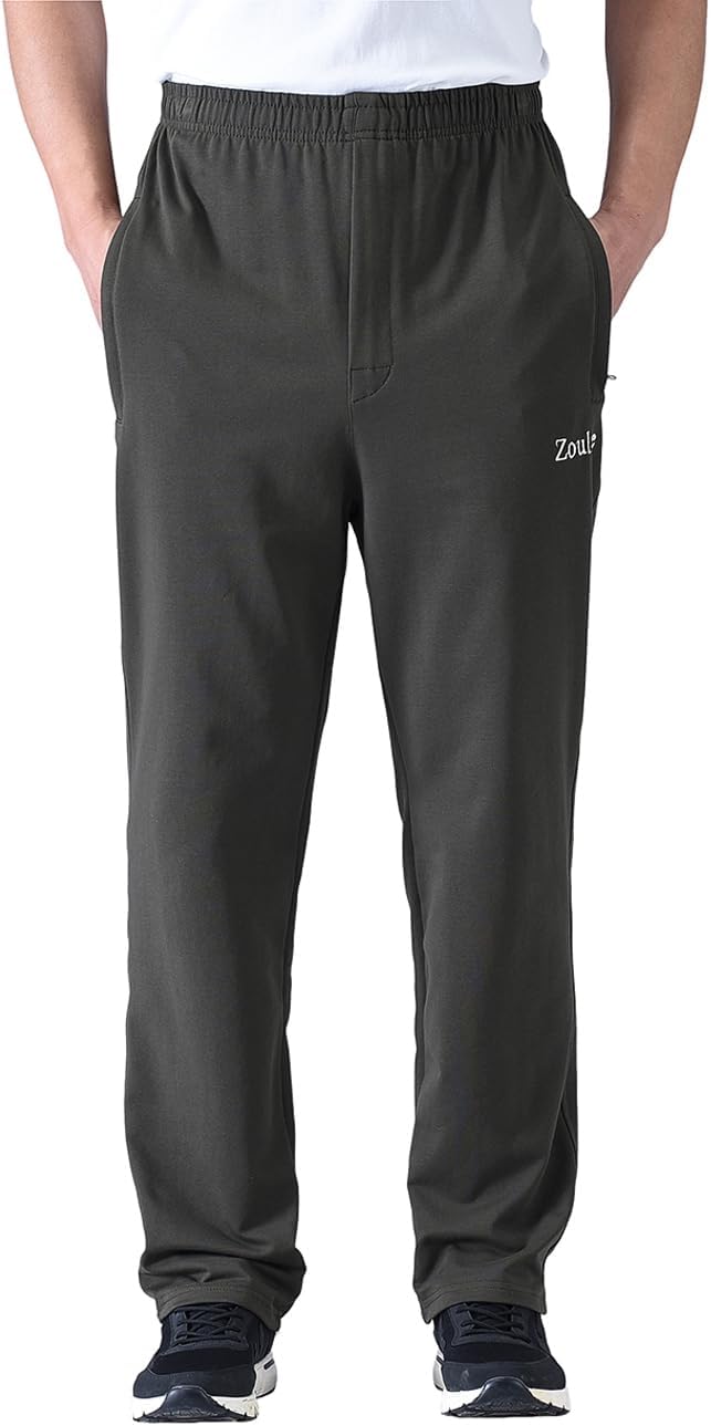 Zoulee Men's Casual Cotton Jogger Sweatpants Zipper Front