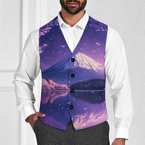 Japan Mount Fuji Cherry Men's Suit Vests Dress Vest V-Neck Waistcoat Slim Business Formal with Pocket2