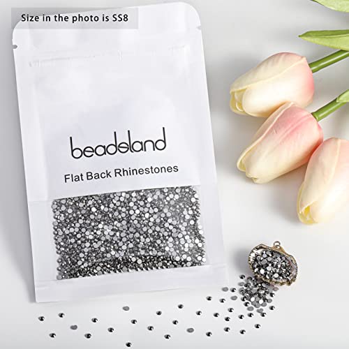 Image of Beadsland Flat Back Crystal Rhinestones Round Gems for Nail Art and Craft Glue Fix, Hematite, 2.3-2.5mm, SS8 /1440pcs