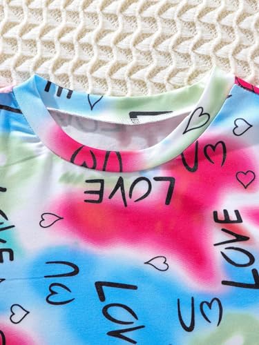 Floerns Girl's Heart Love Print Short Sleeve Ruched Side Bodycon Mini Dress4