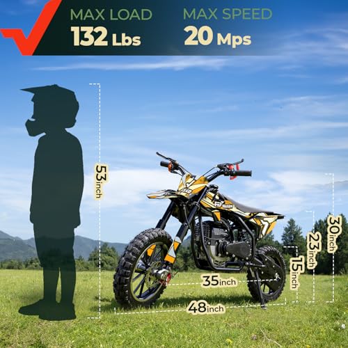Image of FRP FX40-Ogemaw Teens Dirt Bike, 40CC 4-Stroke Gas Powered Mini Dirt Bike with Goggles /Neck Gaiter /Gloves, 20 MPH Max Speed, Dual Disc Brakes, 132 LBS Capacity - Yellow