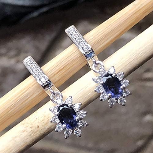 Natural 2.5ct Iolite 925 Solid Sterling Silver Earrings 25mm - Image 6