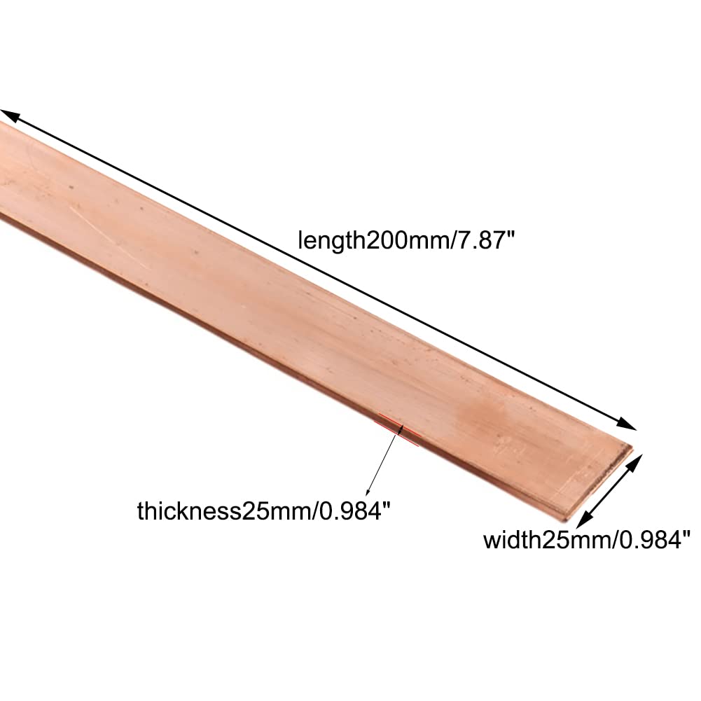 Barra plana de cobre, placa de cobre rectangular, Barra plana de cobre, lingotes de cobre rectangulares for soldadura de material, espesor 10 mm, 15 mm, 20 mm, 25 mm, 30 mm, 35 mm, longitud 200 mm, 20
