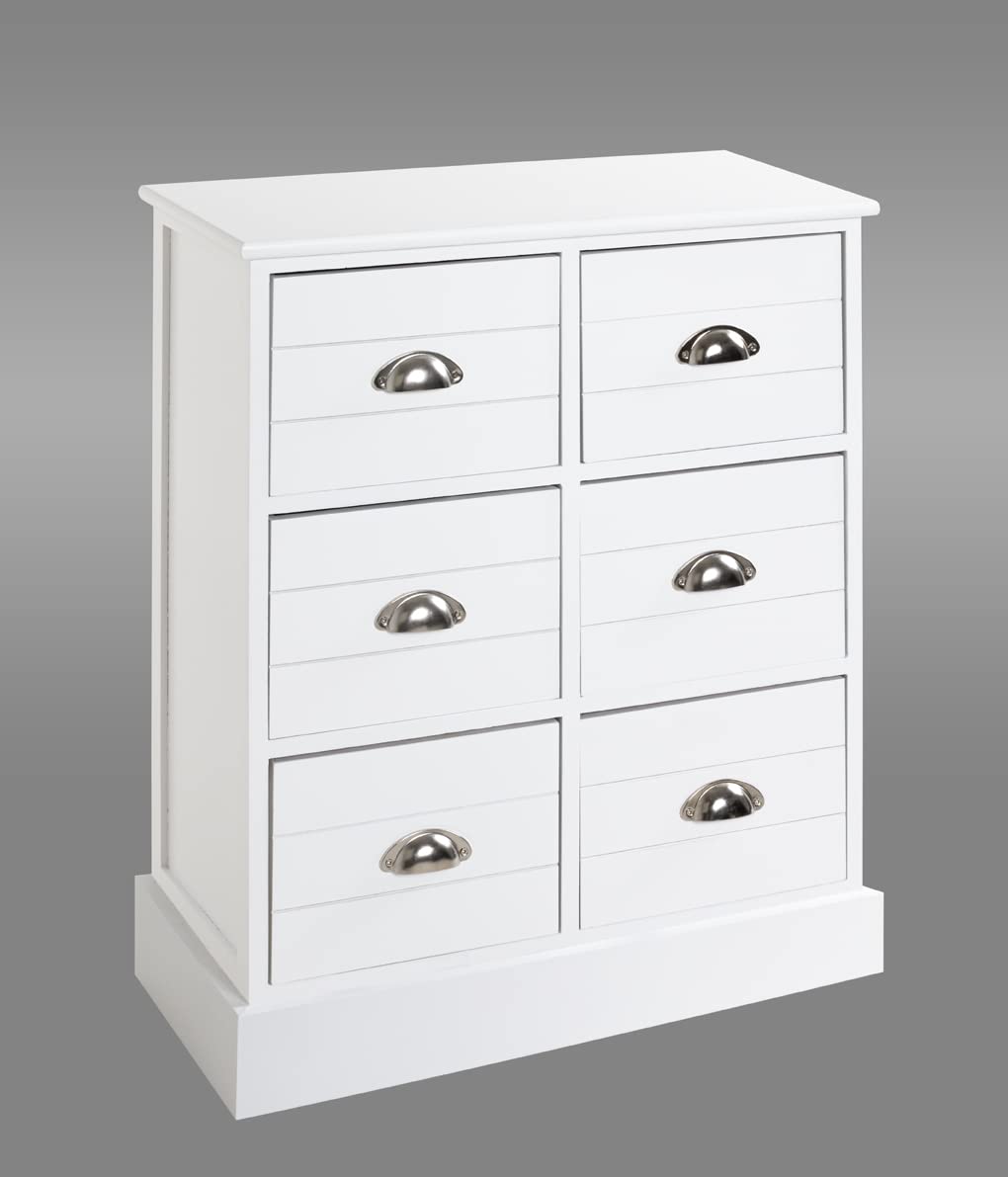 HAKU Cassettiera bianco, Legno massiccio, MDF - Dim. L 60 cm x A 75 cm x P 30 cm, Stile Mobili Costieri