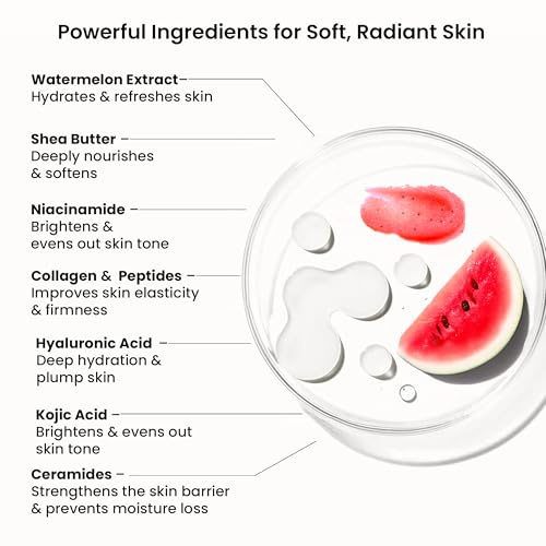 Image of Wild Oak Watermelon Sugar Body Scrub | 300gm | De-Tan & Brightens Dark Areas | Smooths Strawberry Legs & Arms | Hydrates & Exfoliates | Kojic & Hyaluronic Acid, Ceramides, Collagen & Peptides