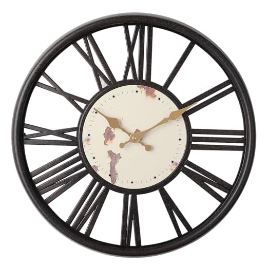 Classicl Style Curved Glass 16'' Wall Clock Retro Roman Numerals - Vintage Timepiece Battery Powered Home - Silent Non-Ticking Clocks Living Room - Bedroom - Kitchen Wall Clock (Black)