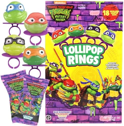 TMNT Individually Wrapped Lollipop Rings, Party Favor Candy, 18 Count