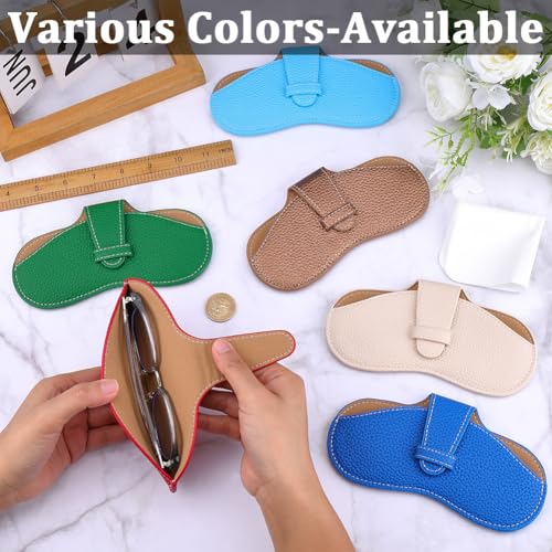 Image of CREATCABIN Leather Sunglasses Case Slim Glasses Case Portable Soft Eyeglasses Holder Spectacle Cases Pouch Bag Cover Lightweight with Cleaning Cloth Gift for ChristmasTravel Vacation 6.9x3.4 Inch Red