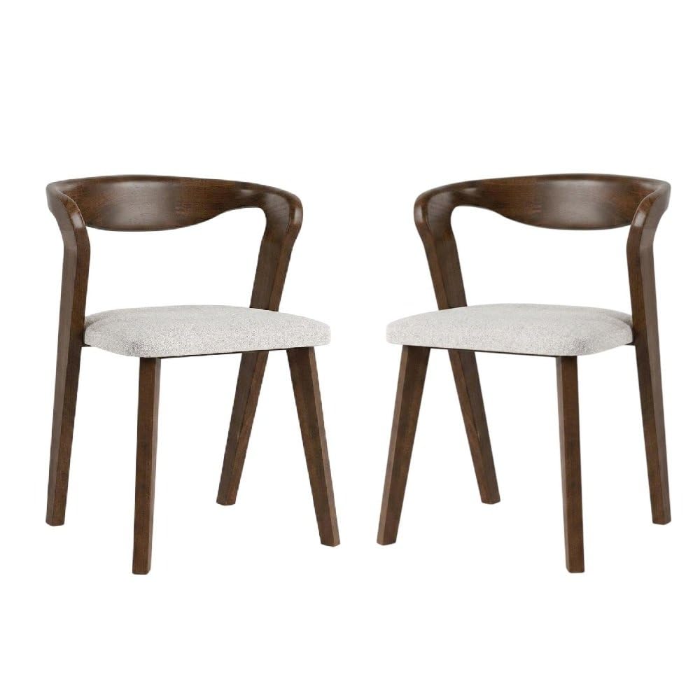 Pascan Brown Solid Wood Dining Chair Set of by Starlight Canyon Home – Full Solid Rubberwood, Fabric, Brown, Pack of 2