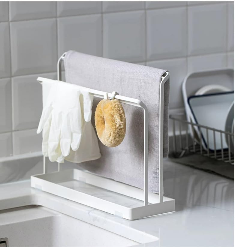 Image of ARHAT ORGANIZERS Foldable Hand Towel Stand | Towel Holder for Washbasin & Kitchen | Hand Towel Holder for Bathroom, Countertop & Vanity | 3 Towel Drying Stand, Napkin Stand (White, 2-Layer)