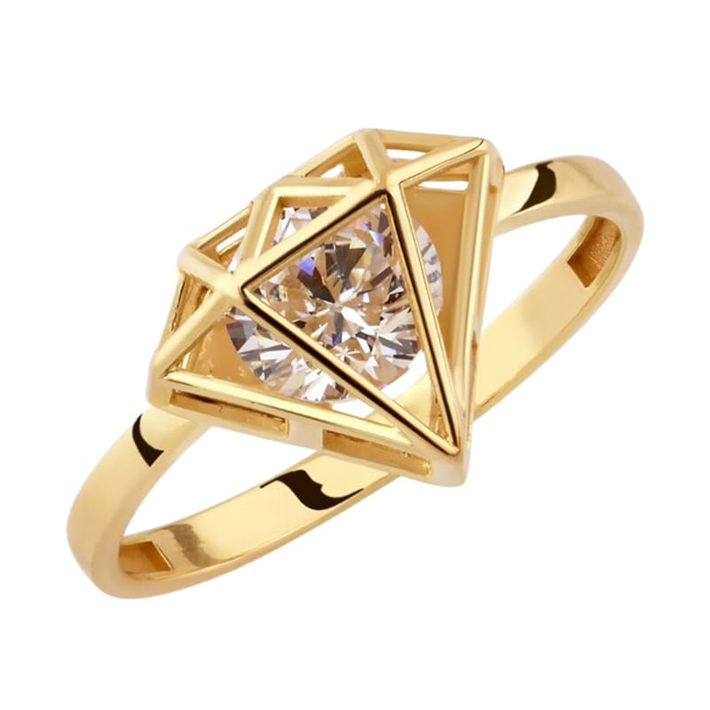 Bague solitaire argent 925 avec pierre CZ incolore et anneau plaqué or