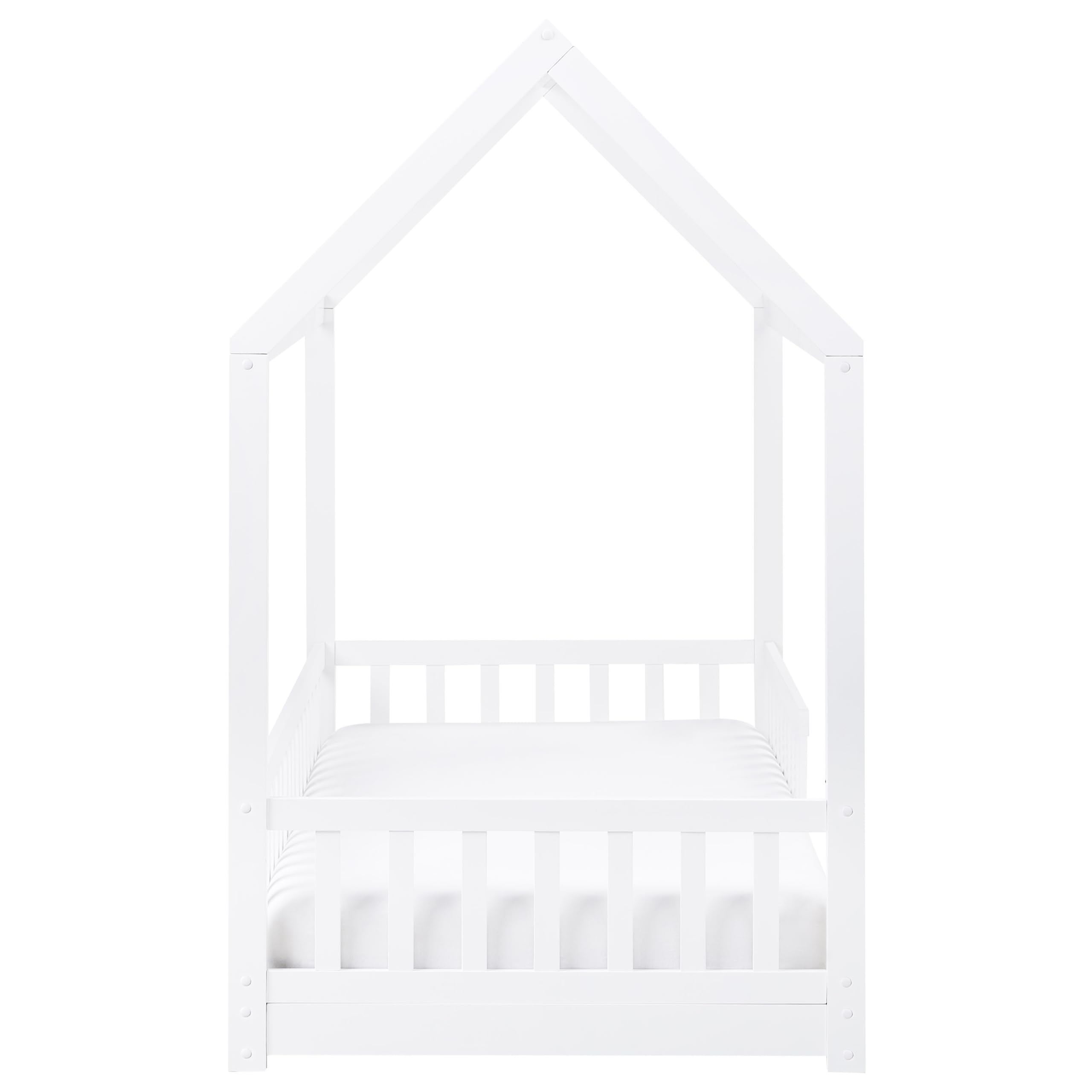 Beliani Hausbett für Kinder Holz weiß Lattenrost 90x200 cm mit Rausfallschutz Cossaye