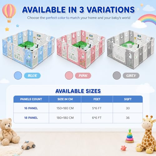 Image of 16 Panel Playpen for Babies Upto 5 Year Foldable Baby Kids Fence Playard Playpen with Mat & Balls Activity Play Yard for Kids Play Area Indoor Setup Fence for Toddlers Outdoor Playarea with Gate(Blue, 6 * 5ft=30sqft)