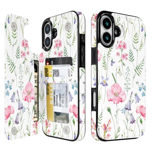 uCOLOR for iPhone 17 Wallet Case with Card Holder PU Leather RFID Blocking Design iPhone 17 flip case for Women Men Magnetic Clasp Kickstand Design 6.3 inch (Pink Flowers)