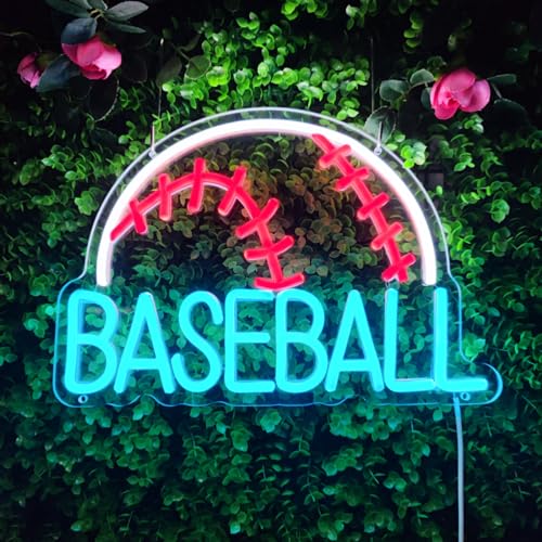 Image of Baseball Neon Sign Baseball Decor Baseball Light Neon Signs for Wall Decor Men Neon Wall Decor Baseball LED Sign for Man Cave Boy Bedroom Baseball Club Bar Party, 13.3 inch x 9.4 inch