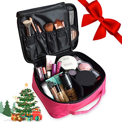 JUCCINI Cosmetic Case Organizer - Compact Travel Makeup Bag - Portable Bag With Different Compartments for Your Cosmetics, Brushes, Toiletries, Travel Accessories, Precious Jewelries & More (Rose)