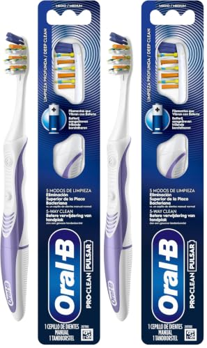Oral-B Pro-Clean Pulsar Cepillo de Dientes a Pilas, Medio (Paquete de 2)