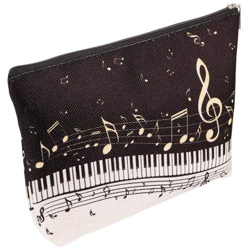 MUCKLILY Neceser de Viaje de Algodón y Lino 25X18 CM Cremallera Organizador Portátil de Maquillaje para Mujer Estampado Musical Bolso Reutilizable para Cosméticos y Joyas