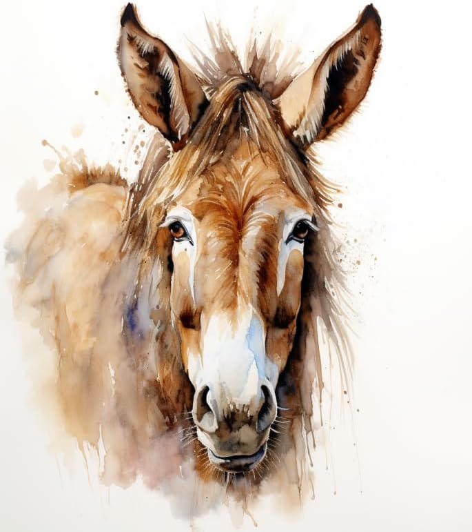 DIY Filling Oil Canvas Paint by Number Kit Donkey Equine Animals with Brushes and Acrylic Pigment DIY Canvas Painting for Adults Beginner