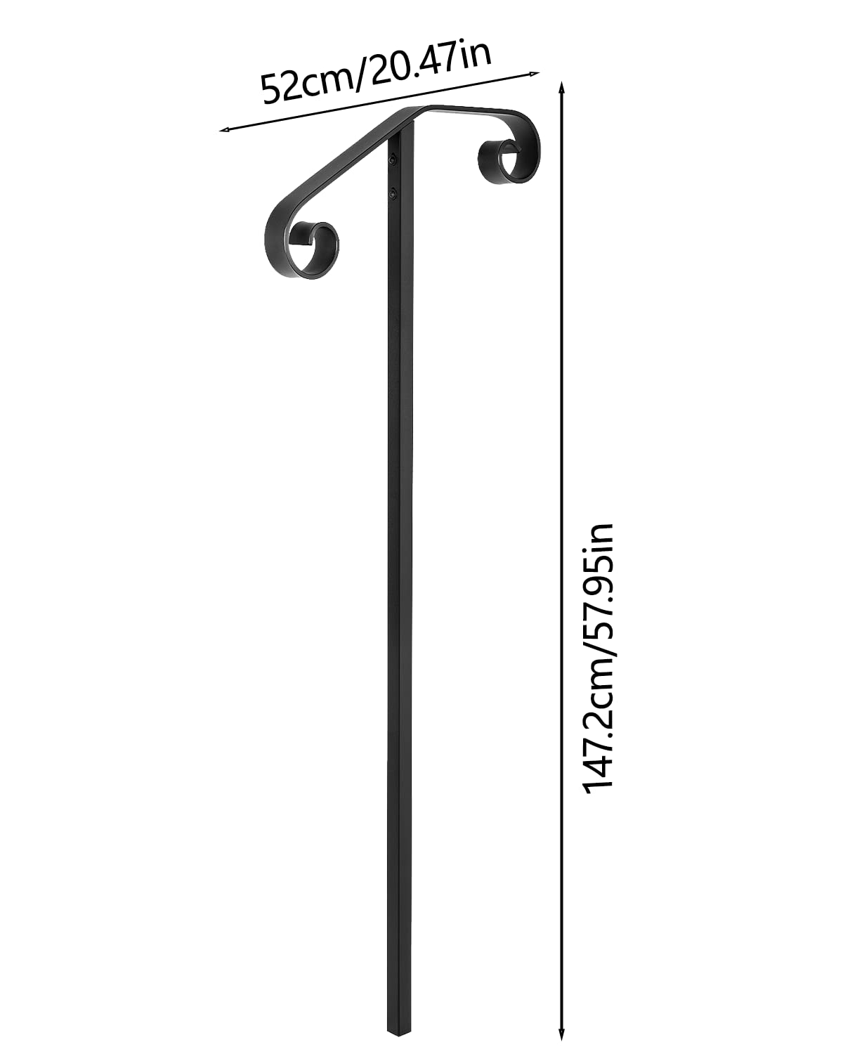 SPACEEUP Single Post Handrails for Outdoor Steps Wrought Iron Single Post Handrail, Ground Long Post Fits 1 or 2 Steps Grab Rail Single Post Railing (Black)
