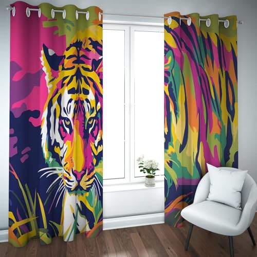 PARREN Cortinas Opacas Coloridas Dibujos Animados Ojal patrón Tigre la Jungla tratamientos Ventanas con Aislamiento térmico para el oscurecimiento la Sala Estar del Dormitorio W140xL230cm 2 Paneles