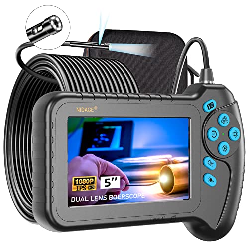 33Ft Dual Lens Inspection Camera, Nidage Borescope With 5" Ips Screen, 1080P Hd Waterproof Industrial Endoscope For Pipe Sewer Drain Plumbing Camera, Carrying Case, 32Gb Card, Snake Camera (10M) #TOP7