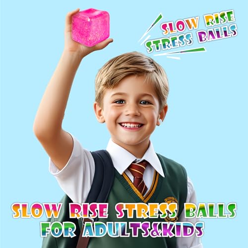 4Pack Glitter Squishy Cube Square Nice Stress Cube Slow Rise Glitter Stress Balls for Adults, Malt Sugar Stress Balls, Sensory Fidget Toys Gel Ice Cube Squishy‘s - Relieve Anxiety/Autism/ADD/ADHD - Thumbnail 3