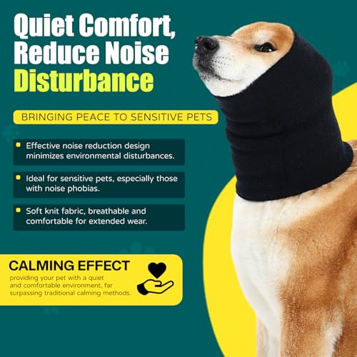 Image of Dog Calming Hoodie Quiet Head Cover Sleeves Double Layer Thickened Dog Ear Muffs Noise Protection,Dog Hematoma Ear Wrap, Dog Headband for Anxiety Relief for Bath, Thunderstorms