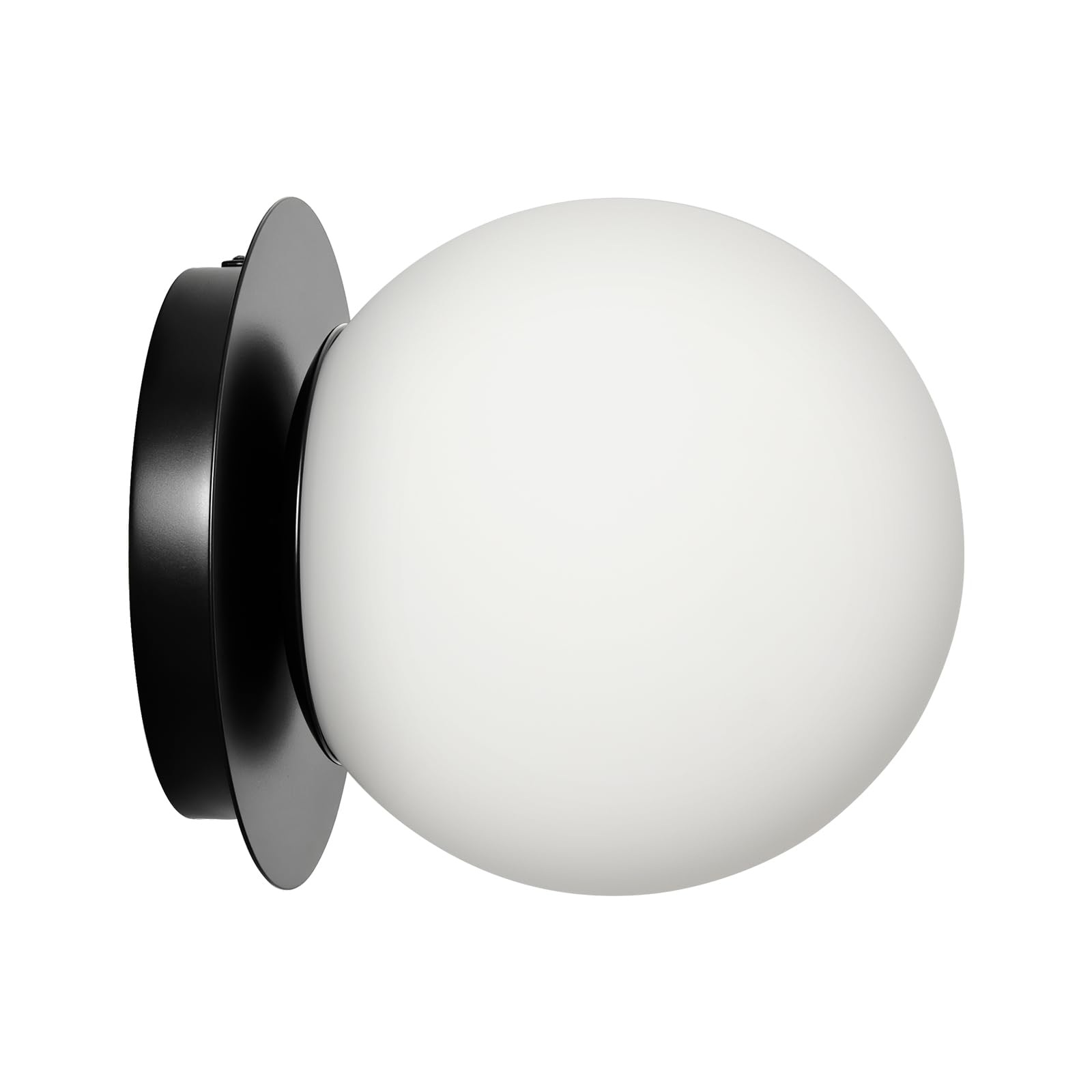 Modern Black Globe Wall Sconce，Single Light with Milk Glass Shade