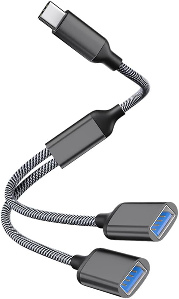 USB C Male to Dual USB Female Adapter, USB Splitter, Type C OTG Adapter, Dual Port Hub, Compatible with iPhone 15 Max, MacBook Pro, iPad Air, Surface GO, Xbox One