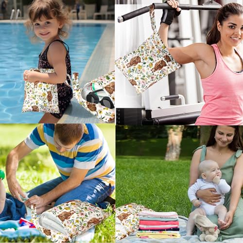 2 Pack Cute Little Wet Dry Bags for Baby Diapers & Breast Pump Parts, Waterproof Reusable Wet Bag with Handle, Beach Pool Gym Bag Stroller Yoga Toiletries Daycare Organizer, 7.9\"*9.8\"/5.9\"*8.9\"