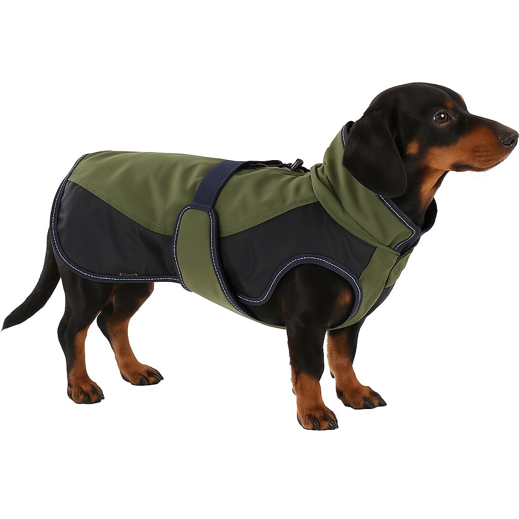 Flamingo Hundemantel Winter – Eisberg Kaki & Dunkelblau – 30cm – warm & modisch – Polyester – atmungsaktiv – wasserbeständig – PU-Beschichtung – Bauchriemen – Geschirröffnung – reflektierend