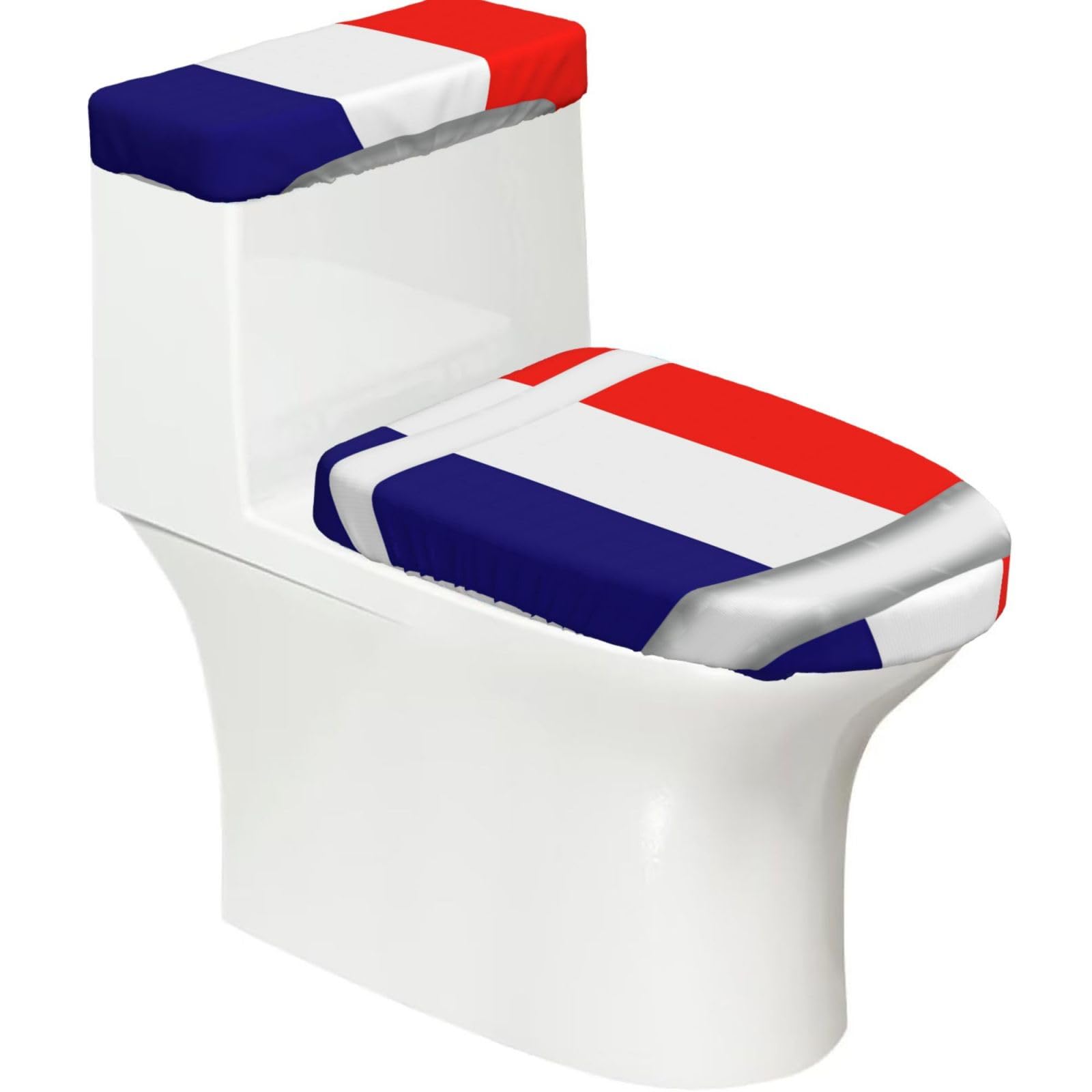 French Flag Print Bathroom Decor Toilet Lid Cover And Tank Covers, Restroom Accessories Fits Most Round