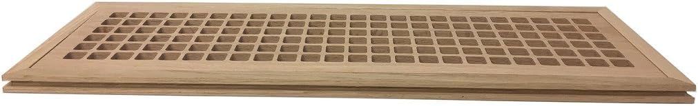 6 Inch x 24 Inch White Oak Hardwood Vent Floor Register Flush Mount with Frame, Eggcrate Style, Unfinished
