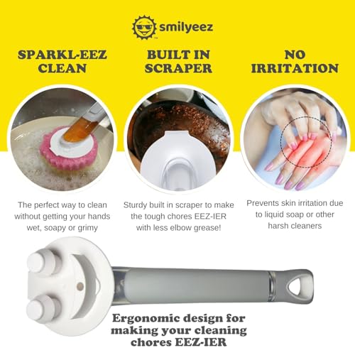 Image of The Original Smiling Handle Soap Dispensing Handle by Smilyeez for the Smiling Sponge & Smilyeez Dishwand (Grey /White Combo) Wand with Sponge