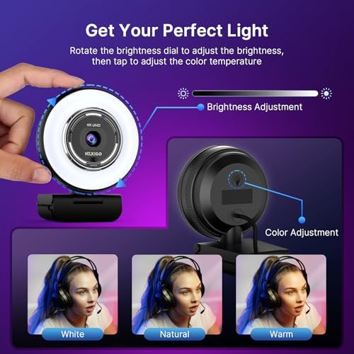 NexiGo N680E Pro 4K Webcam with Ring Light, PDAF Autofocus, 1080p 60FPS, Dual Noise-Canceling Mics, Privacy Shutter, USB Plug-and-Play for Zoom, Teams, Twitch, Google Meet — view 3