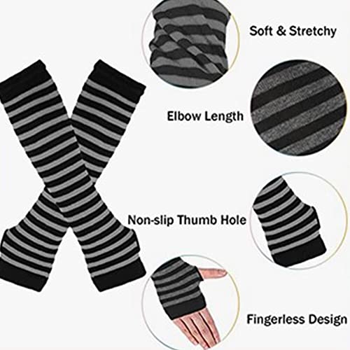 Womens Girls Cosplay Rainbow Striped Knee High Socks Leg Arm Warmer Fingerless Gloves Set3