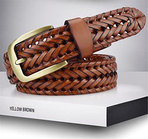 Braided Belt for Mens Woven Belts Luxury Genuine Leather Cow Straps Hand Knitted Designer Men for Jeans Girdle Male,Brown,120CM/47.3''2