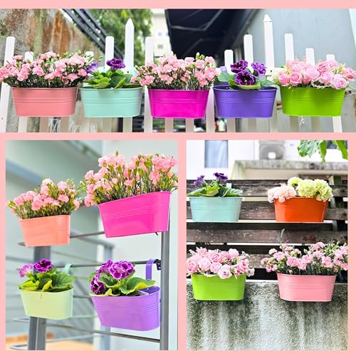 LaLaGreen Modern Rail Planter (17 in, 6 Pack) Colorful Metal Deck Buckets by LáLáGreen - Used condition - Image 8