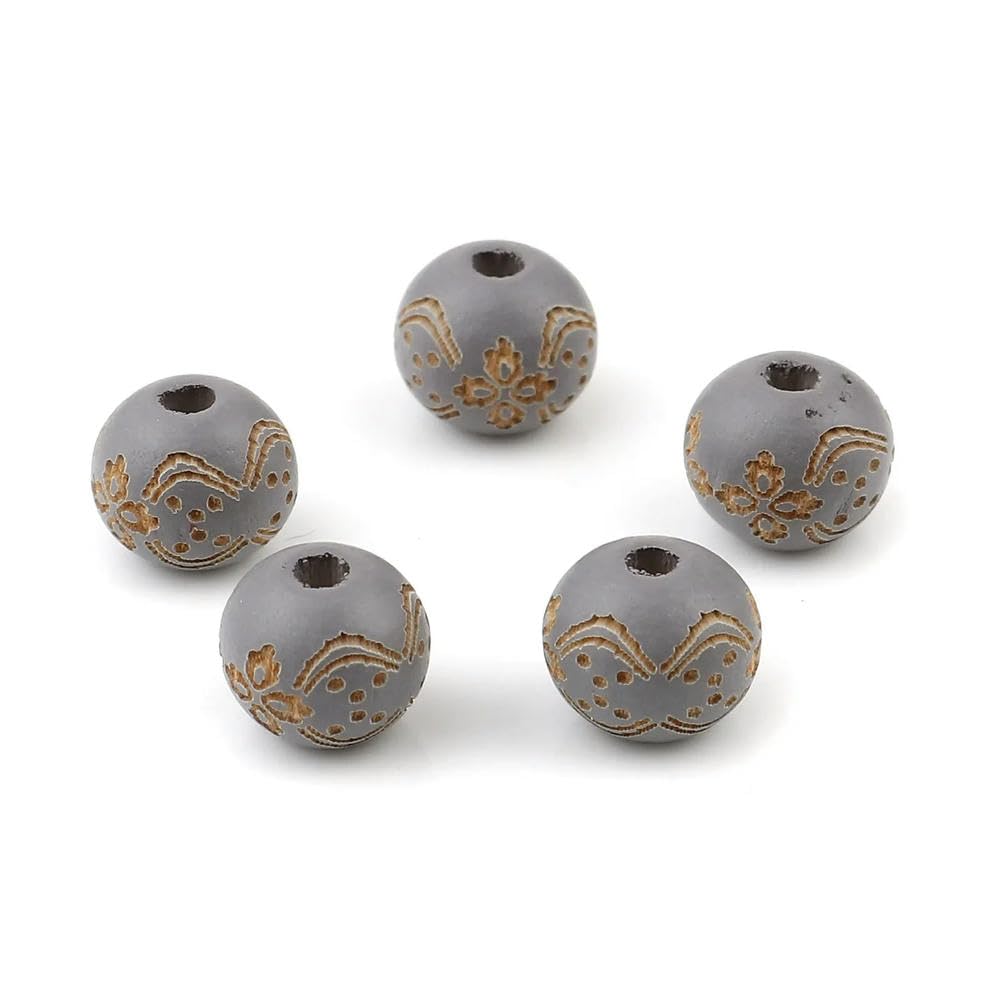 500 Uds. Cuentas espaciadoras Redondas de Madera con patrón de Flores, Cuentas de Madera Vintage para fabricación de Joyas, Pulseras de Cuentas DIY