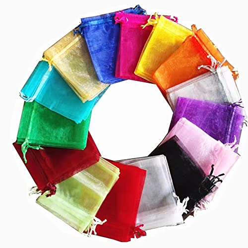 Image of LYSXP Organza Bags 3.5x4.7 Inch 100pcs Random 10 Colors Mesh Organza Gift Bags with Drawstring, Jewelry Favor Pouches Wedding Party Christmas Candy